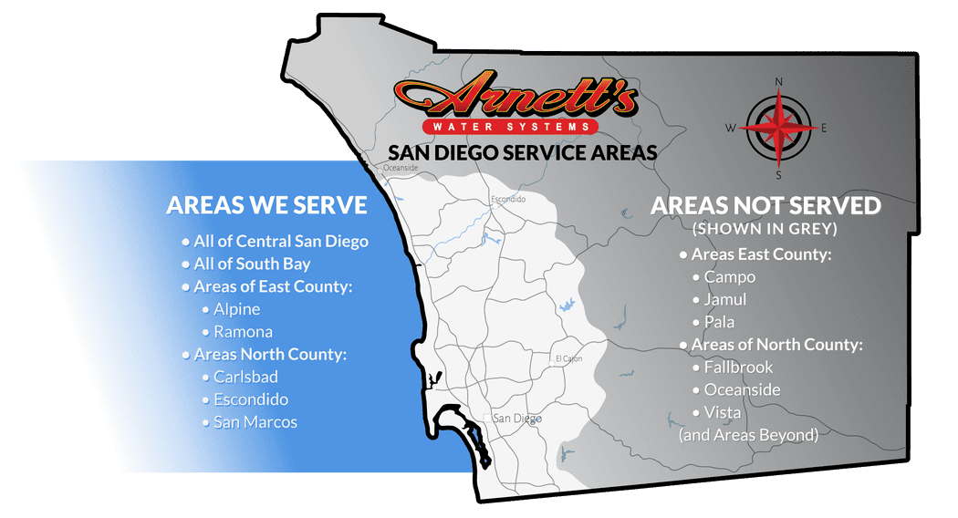 Map of Service Area for Arnett's Water Systems San Diego